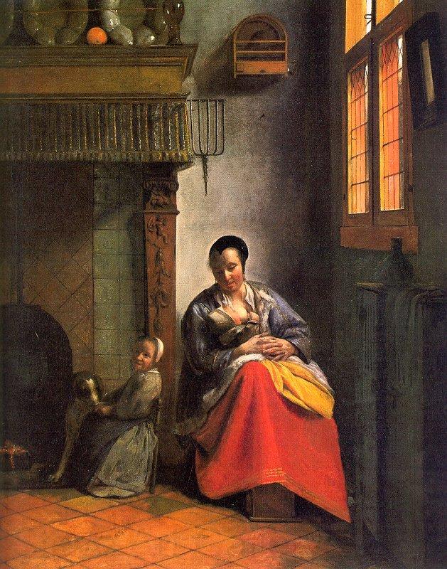 Pieter de Hooch Woman Nursing an Infant Norge oil painting art